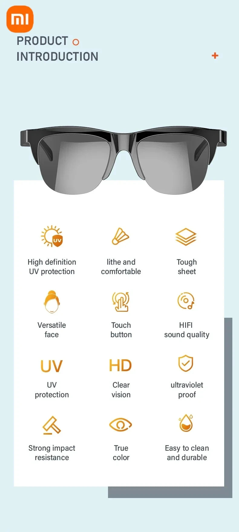 Xiaomi Smart Sunglasses Glasses Bluetooth Call Outdoor Sports Headphones HIFI Blue Light Waterproof Anti-UV For Men And Women