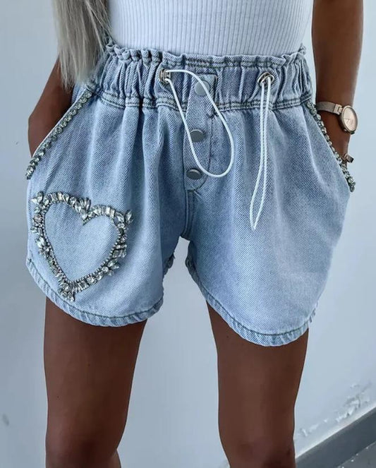 Ayla™ l Rhinestone Heart Shorts