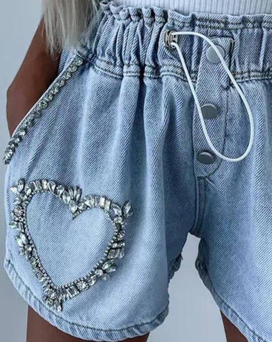 Ayla™ l Rhinestone Heart Shorts